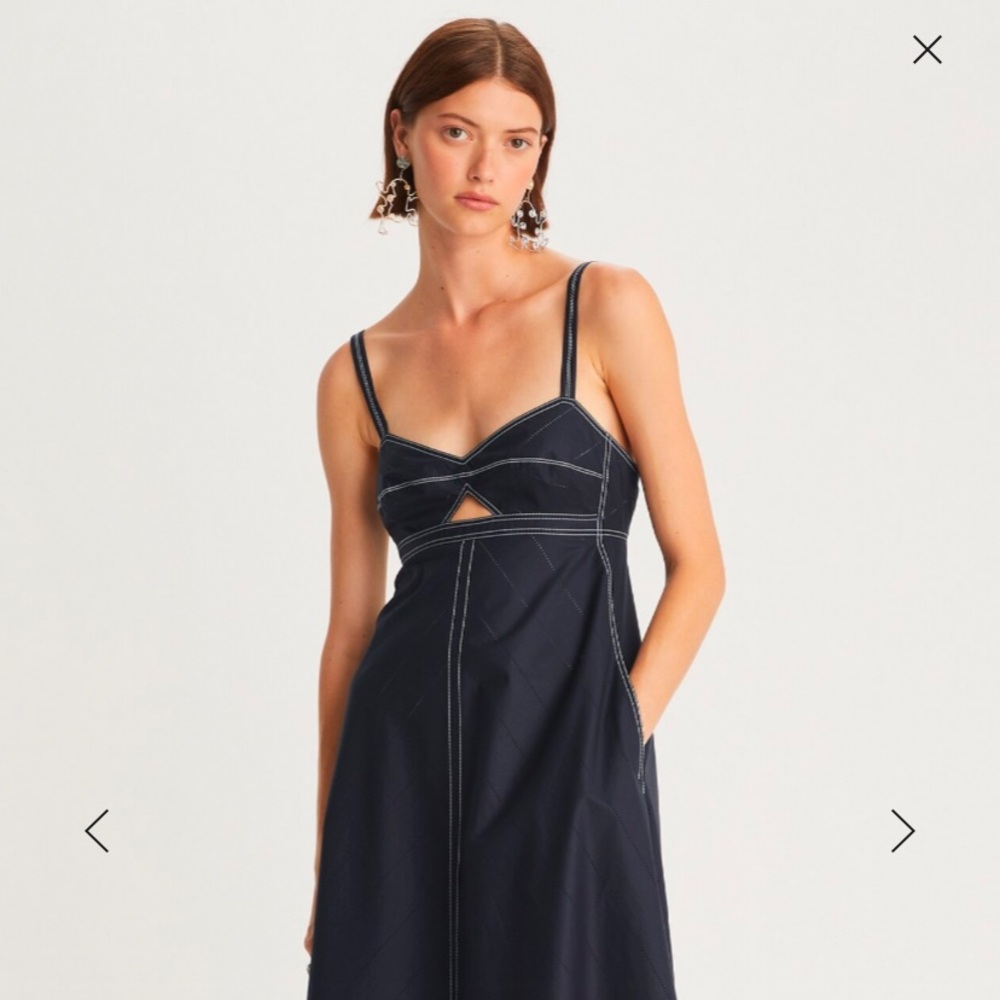 TORY BURCH 
PERFORATED POPLIN CUT-OUT DRESS- NAVY
